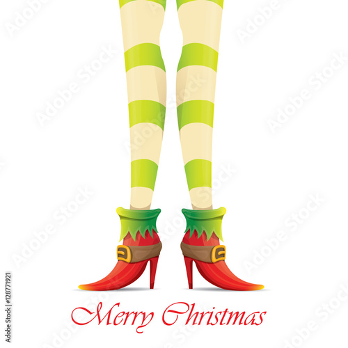 vector christmas card with with elf girls legs