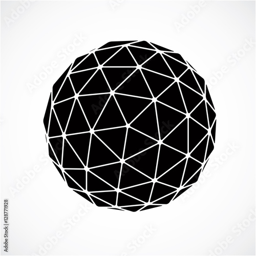 3d vector low poly black and white spherical object, perspective