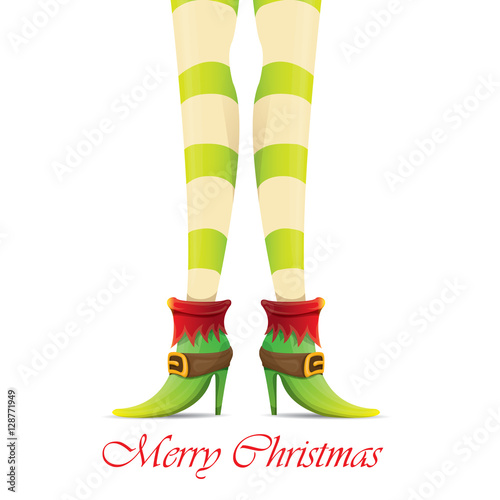 vector christmas card with with elf girls legs