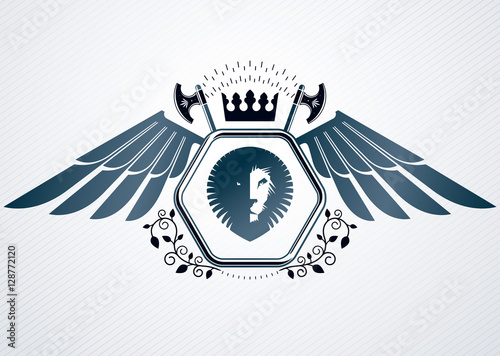 Vintage decorative heraldic vector emblem composed with eagle wi
