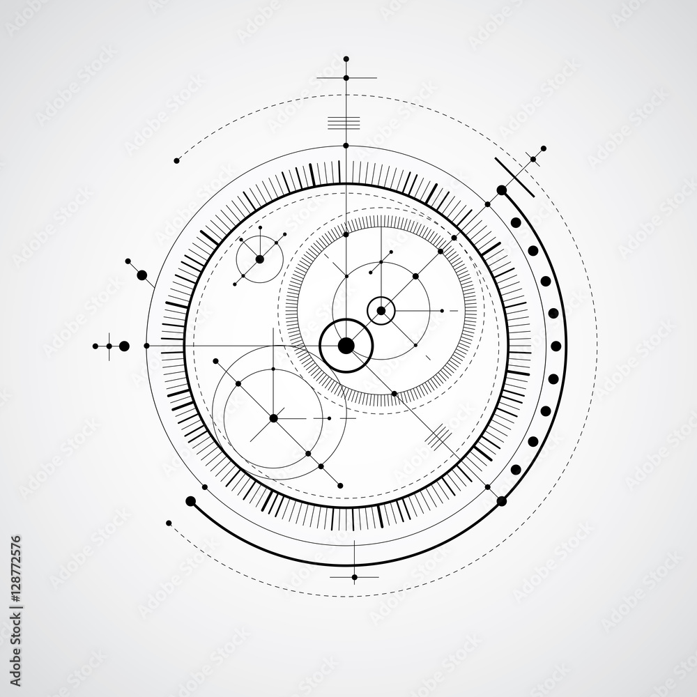 Mechanical scheme black and white vector engineering drawing wi Stock Mechanical scheme black and white vector engineering drawing wi Stock
