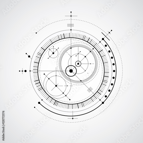 Mechanical scheme, black and white vector engineering drawing wi