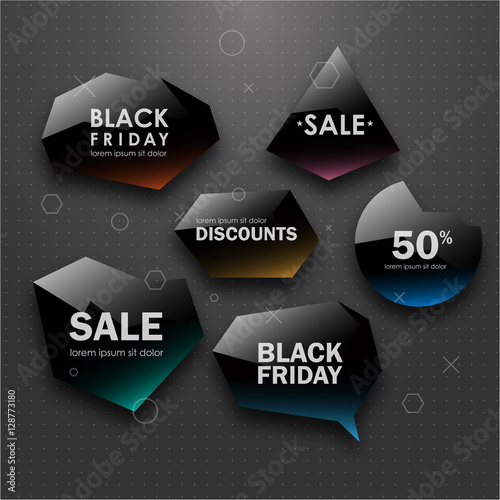 Black friday sale design. Set of black labels photo