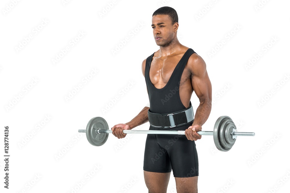 Bodybuilder lifting heavy barbell weights Bodybuilder lifting heavy barbell weights