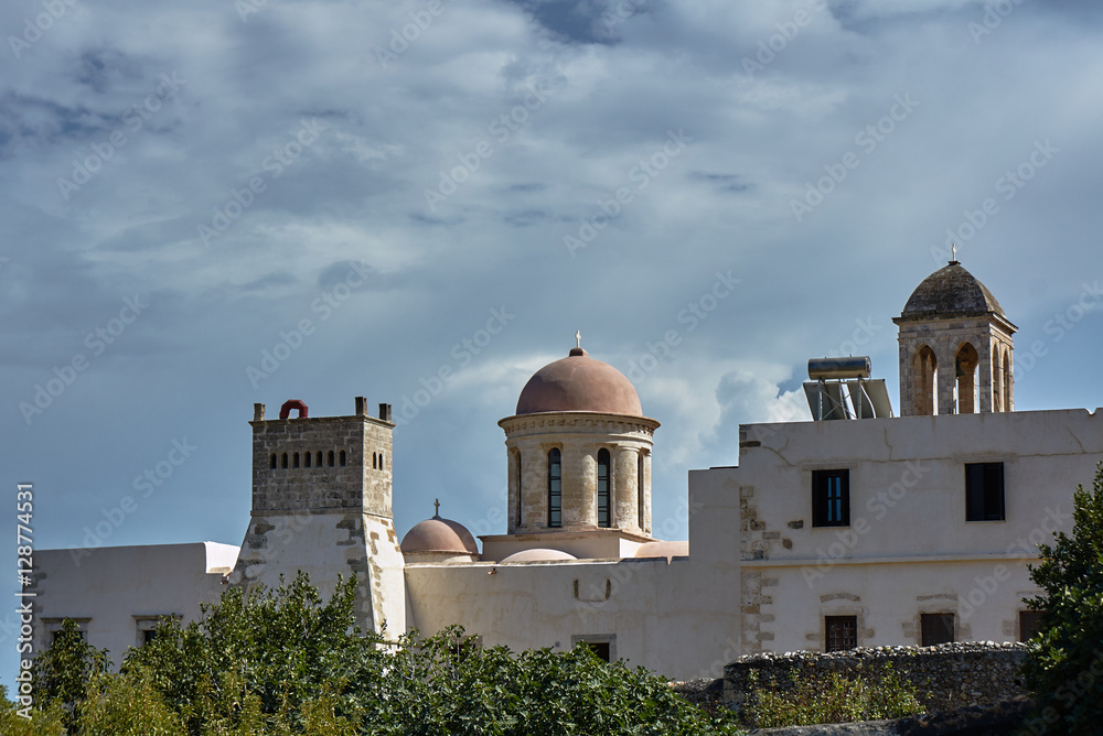 Towers Orthodox monastery on the Greek island of Crete.