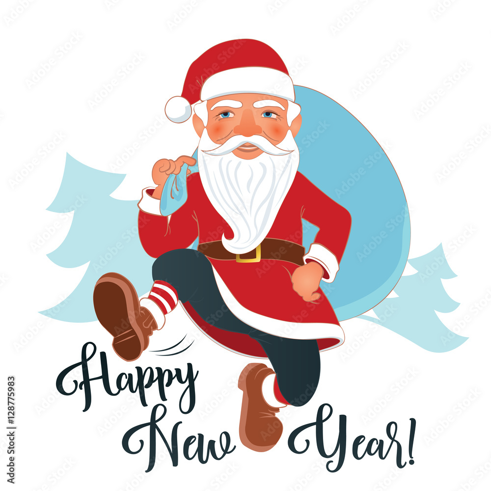Jolly Santa Claus delivering Christmas presents. Jolly Santa Claus delivering Christmas presents.