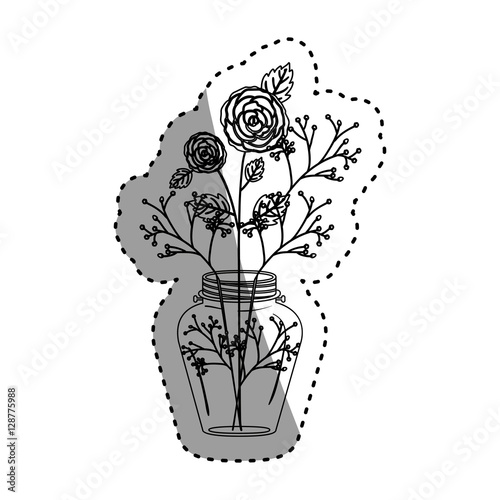 Flowers inside mason jar icon. Decoration floral nature and plant theme. Isolated design. Vector illustration