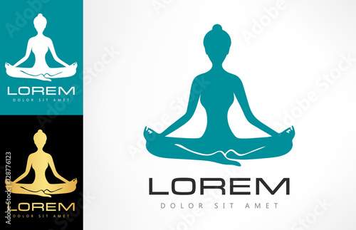 Meditation woman logo. Yoga pose vector. Lotus yoga pose - Padmasana. Women meditation.