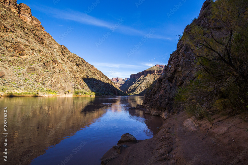 Colorado river with mountain reflection
