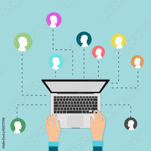 Working Remotely, Working with internet connection, vector illustration