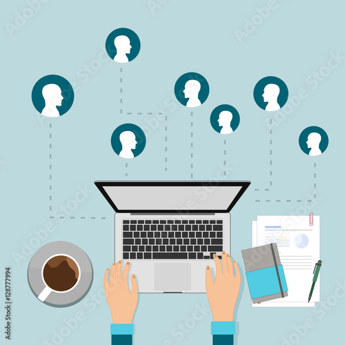 Working Remotely, Working with internet connection, vector illustration