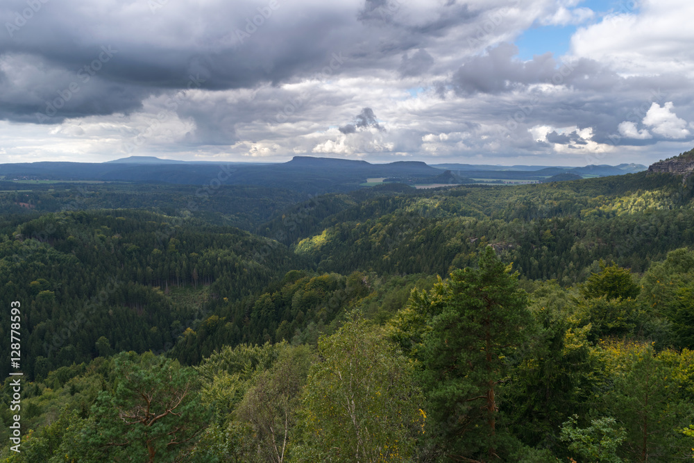 Panoramic view over Bohemian Switzerland, (Ceske Svycarsko), Hrensko,  Czech republic, Central Europe