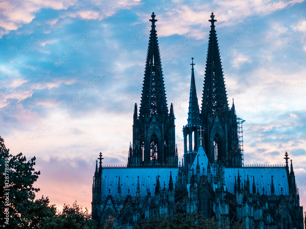 rooftop of cologne cathedral in cold colors