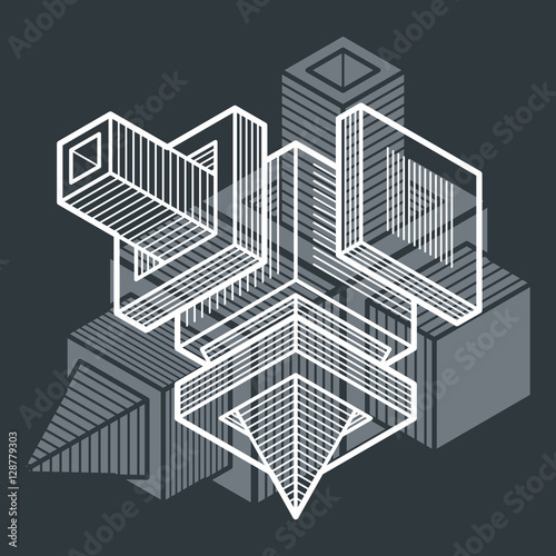 Abstract trigonometric construction, vector dimensional design t