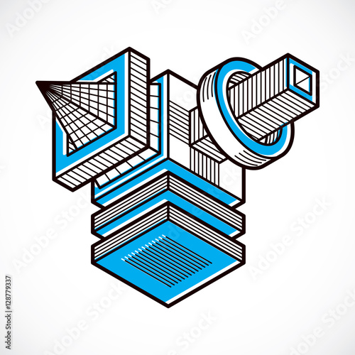 Abstract trigonometric construction, vector dimensional design t