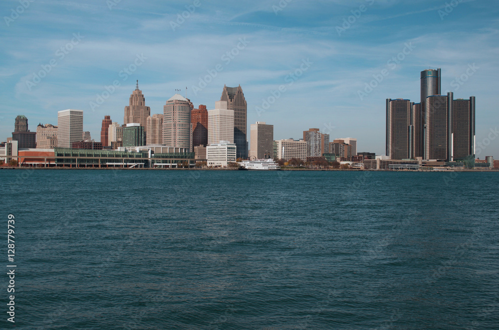 City of Detroit Skyline Shot From Canada, November 2016