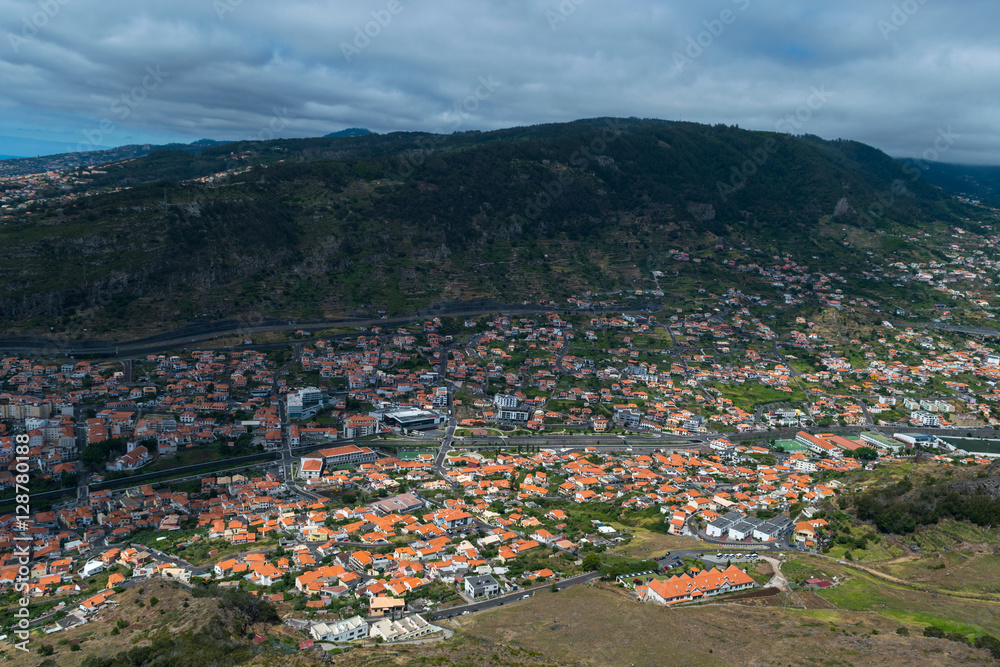 Fototapeta premium Panorama Machico on a clouded day, Madeira, Portugal, Europe ... 