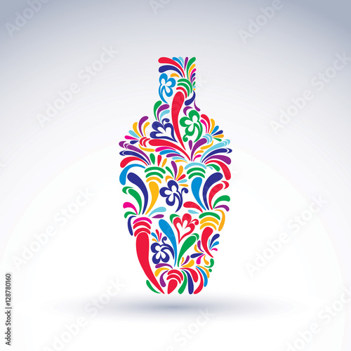 Colorful flower-patterned bottle, alcohol and relaxation concept