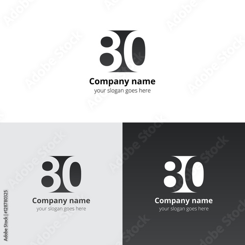 80 logo icon flat and vector design template. Monogram years numbers eight and zero. Logotype eighty with black-black gradient color. Creative vision concept logo, elements, sign, symbol. photo