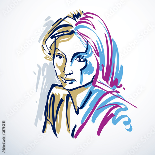 Silhouette of beautiful tender woman, graphic vector illustratio