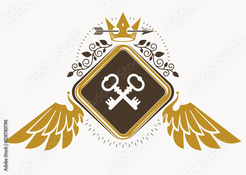 Vintage decorative heraldic vector emblem composed with eagle wi
