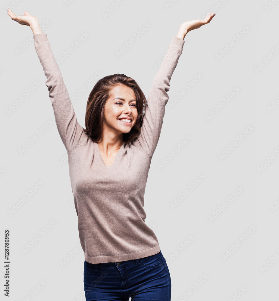 Young beautiful happy girl portrait isolated on gray Young beautiful happy girl portrait isolated on gray