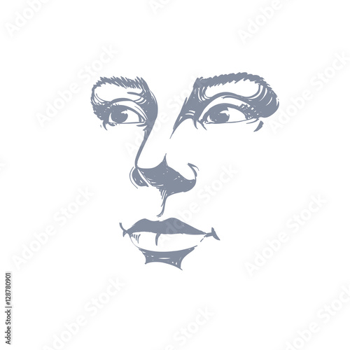 Artistic hand-drawn vector image, black and white portrait of de