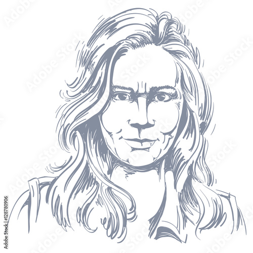 Artistic hand-drawn vector image, black and white portrait of an