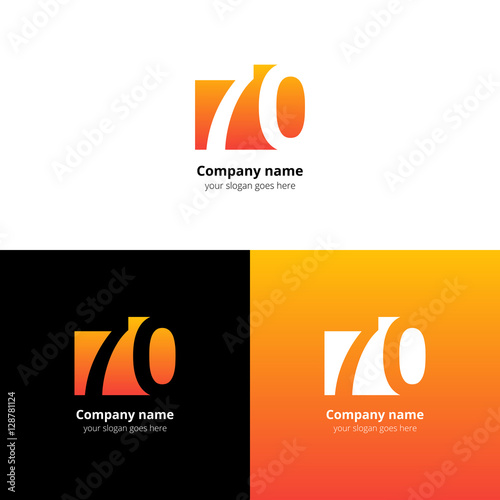 70 logo icon flat and vector design template. Monogram years numbers seven and zero. Logotype seventy with orange gradient color. Creative vision concept logo, elements, sign, symbol.
