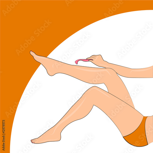 Depilation Vector illustration Woman doing depilation legs with a razor Cartoon style