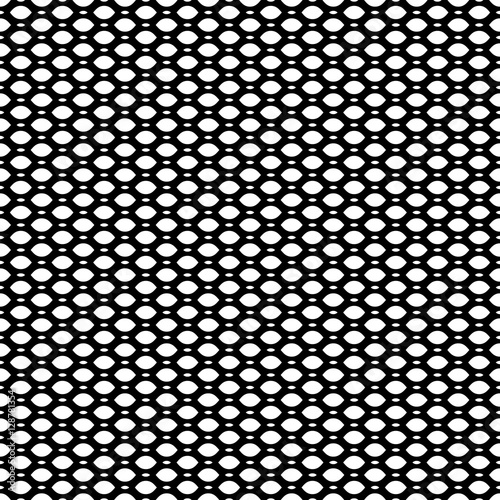 Vector monochrome seamless pattern, simple black & white geometric texture, illustration on mesh, lattice, tissue structure. Endless abstract background. Design element for prints, decoration, textile