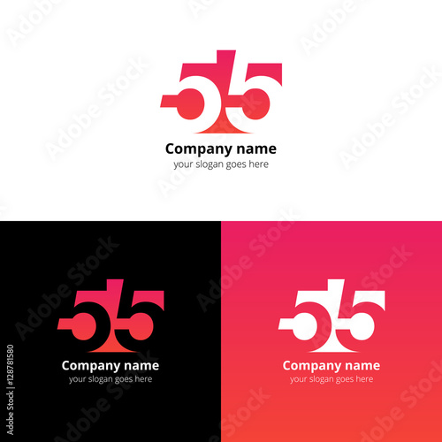 55 logo icon flat and vector design template. Monogram numbers five. Logotype fifty five with red-pink gradient color. Creative vision concept logo, elements, sign, symbol for card, brand, banners.