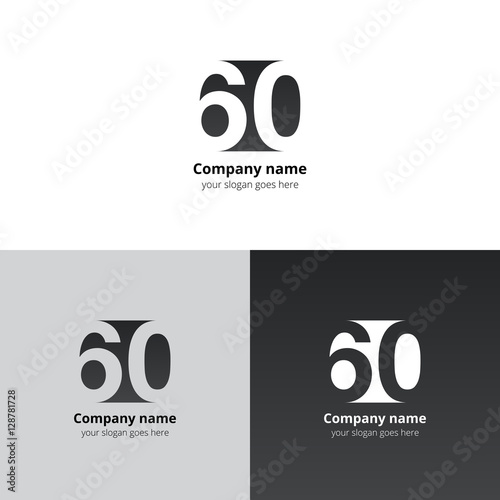 60 logo icon flat and vector design template. Monogram numbers six and zero. Logotype sixteen with grey gradient color. Creative vision concept logo, elements, sign, symbol for card, brand, banners.