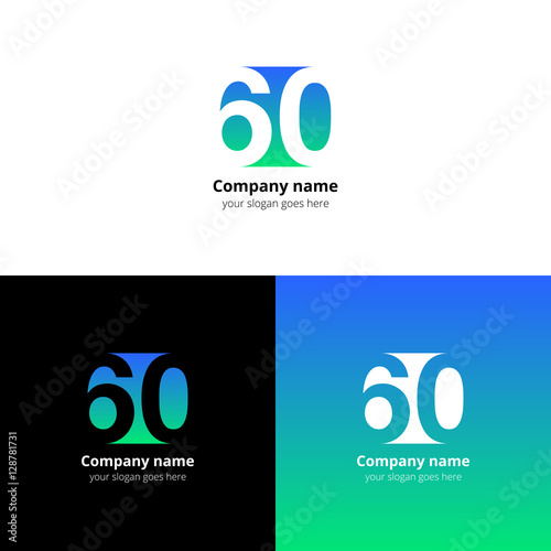 60 logo icon flat and vector design template. Monogram numbers six and zero. Logotype sixteen with blue-green gradient. Creative vision concept logo, elements, sign, symbol for card, brand, banners.