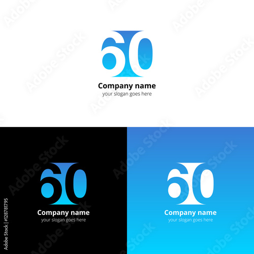 60 logo icon flat and vector design template. Monogram numbers six and zero. Logotype sixteen with blue gradient color. Creative vision concept logo, elements, sign, symbol for card, brand, banners.