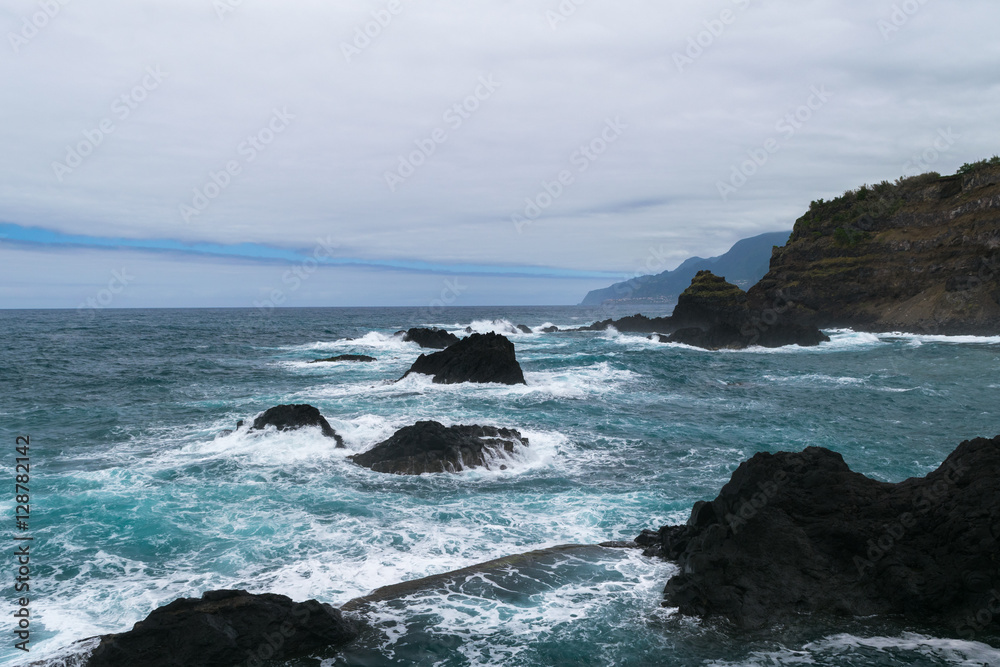 Clouded day at Natural pools in Seixal (Posto de Correios de Seixal), Madeira, Portugal Clouded day at Natural pools in Seixal (Posto de Correios de Seixal), Madeira, Portugal