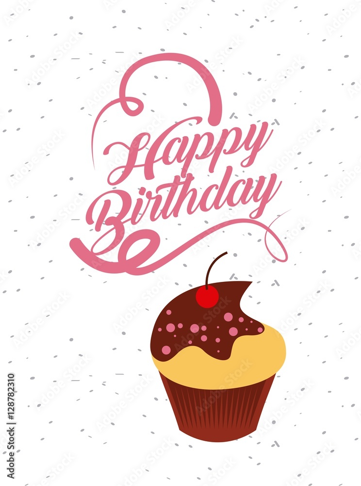 happy birthday card with sweet cupcake icon. colorful design. vector illustration