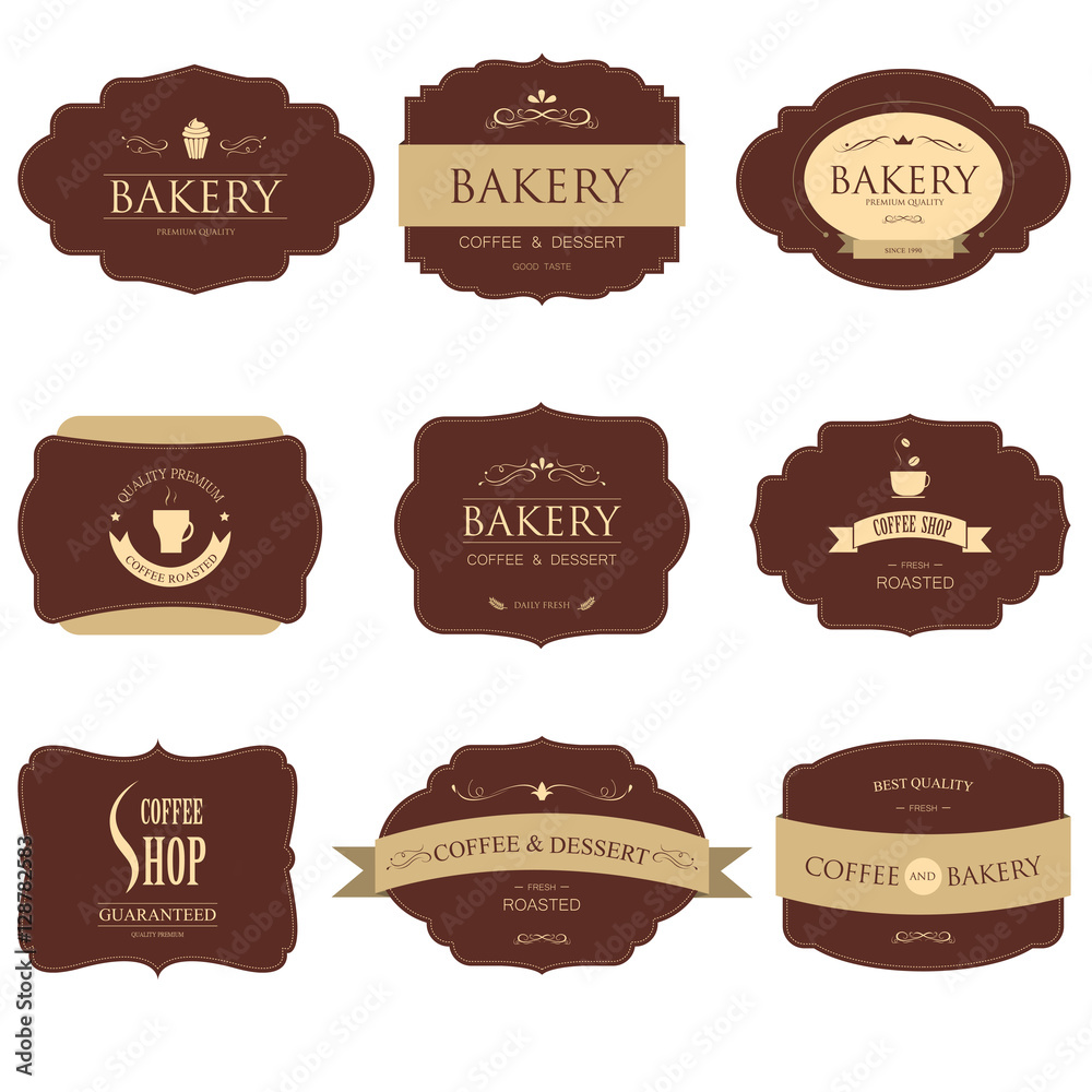 Set of coffee and bakery label for design vintage style. Banner