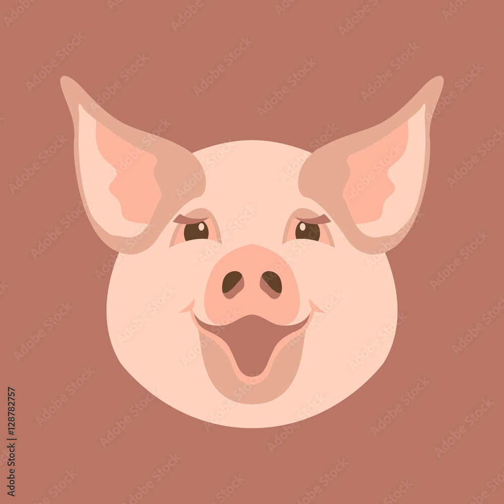 pig head vector illustration style Flat face