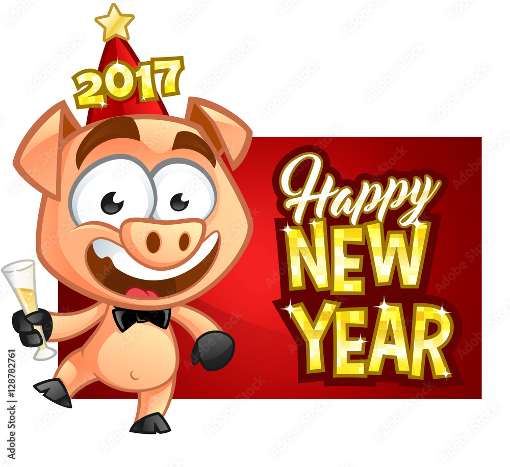 Fototapeta premium Sympathetic little pig celebrating the new year
