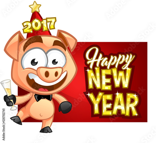 Sympathetic little pig celebrating the new year