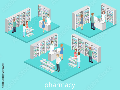 Isometric interior of pharmacy