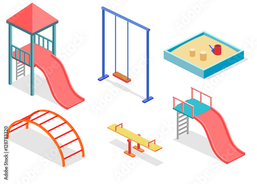 Isometric flat 3D concept web vector kids playground set.