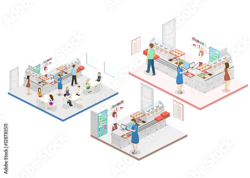 Isometric flat 3D concept vector interior of a coffee shop