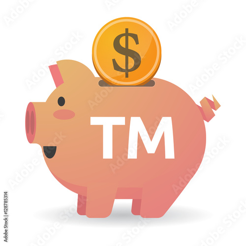 Isolated piggy bank with    the text TM