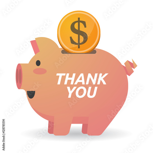 Isolated piggy bank with    the text THANK YOU