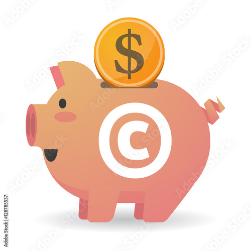 Isolated piggy bank with    the  copyright sign