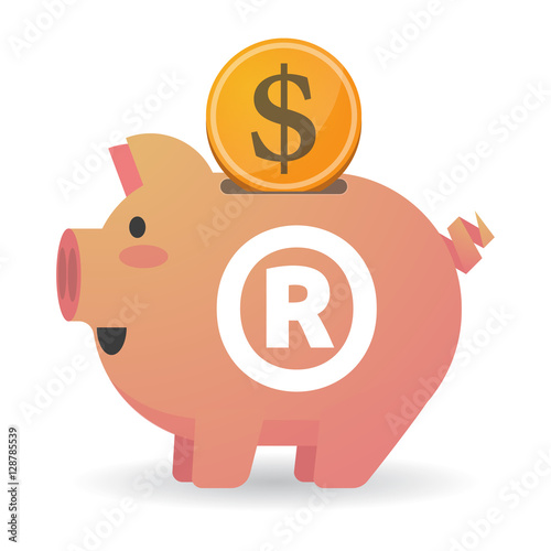 Isolated piggy bank with    the registered trademark symbol
