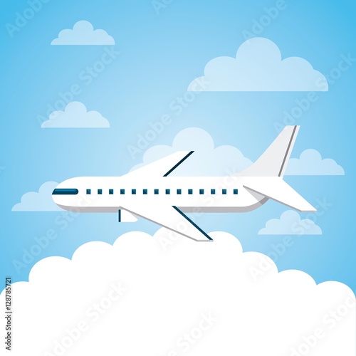 Airplane flying over the sky. colorful design. vector illustration