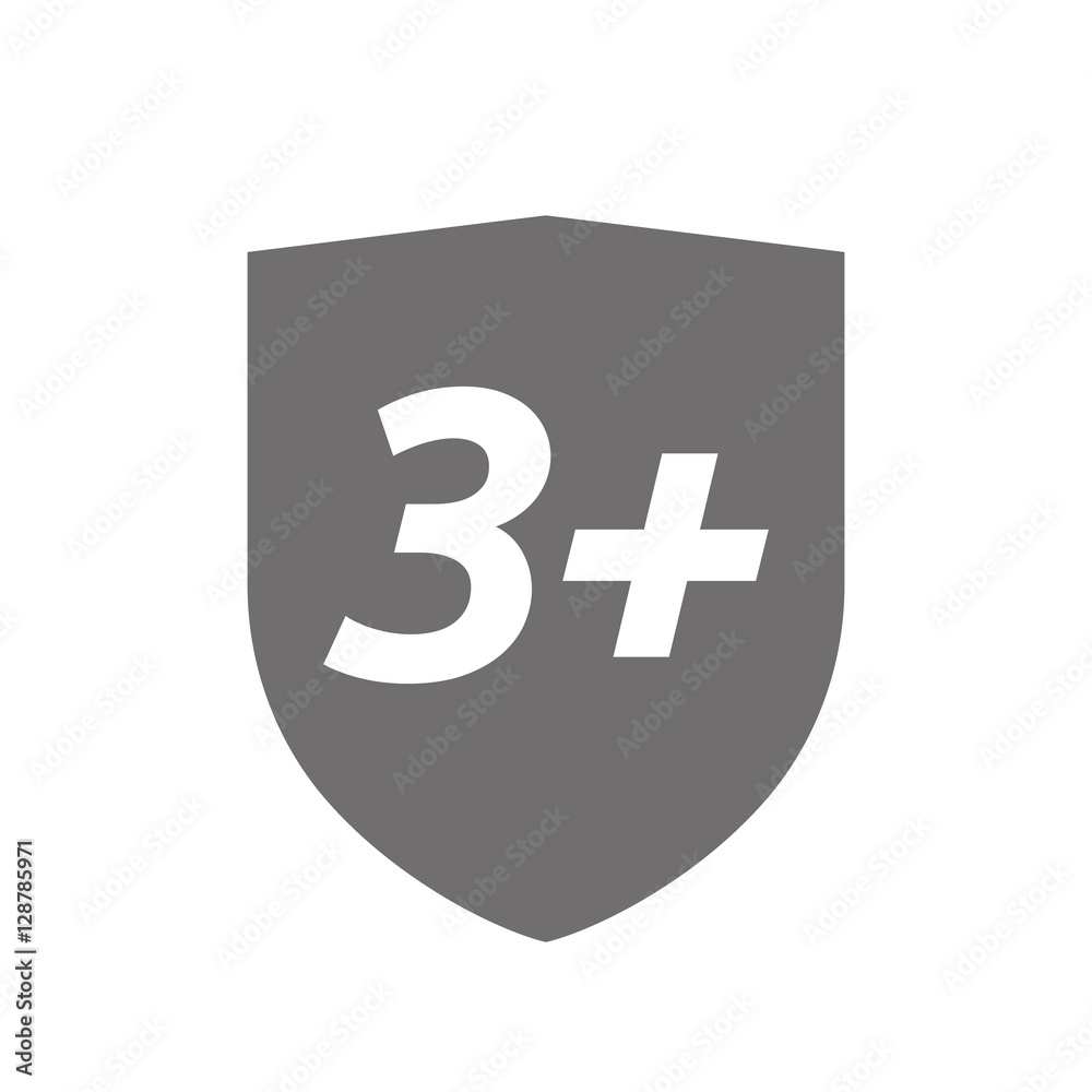 Isolated shield with the text 3+ Isolated shield with the text 3+